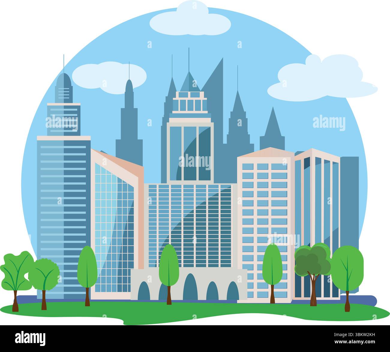 Modern city buildings design, flat cartoon elements Stock Vector