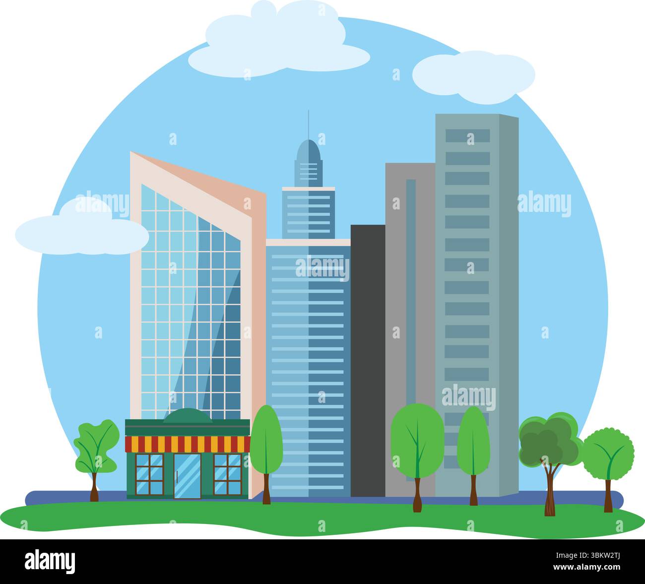 Modern city buildings design, flat cartoon elements Stock Vector