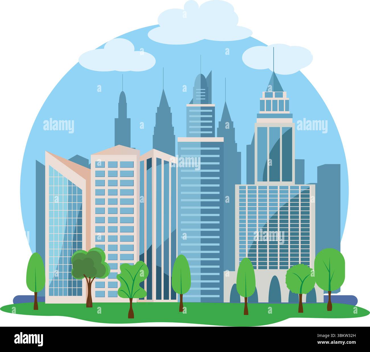 Modern city buildings design, flat cartoon elements Stock Vector Image ...
