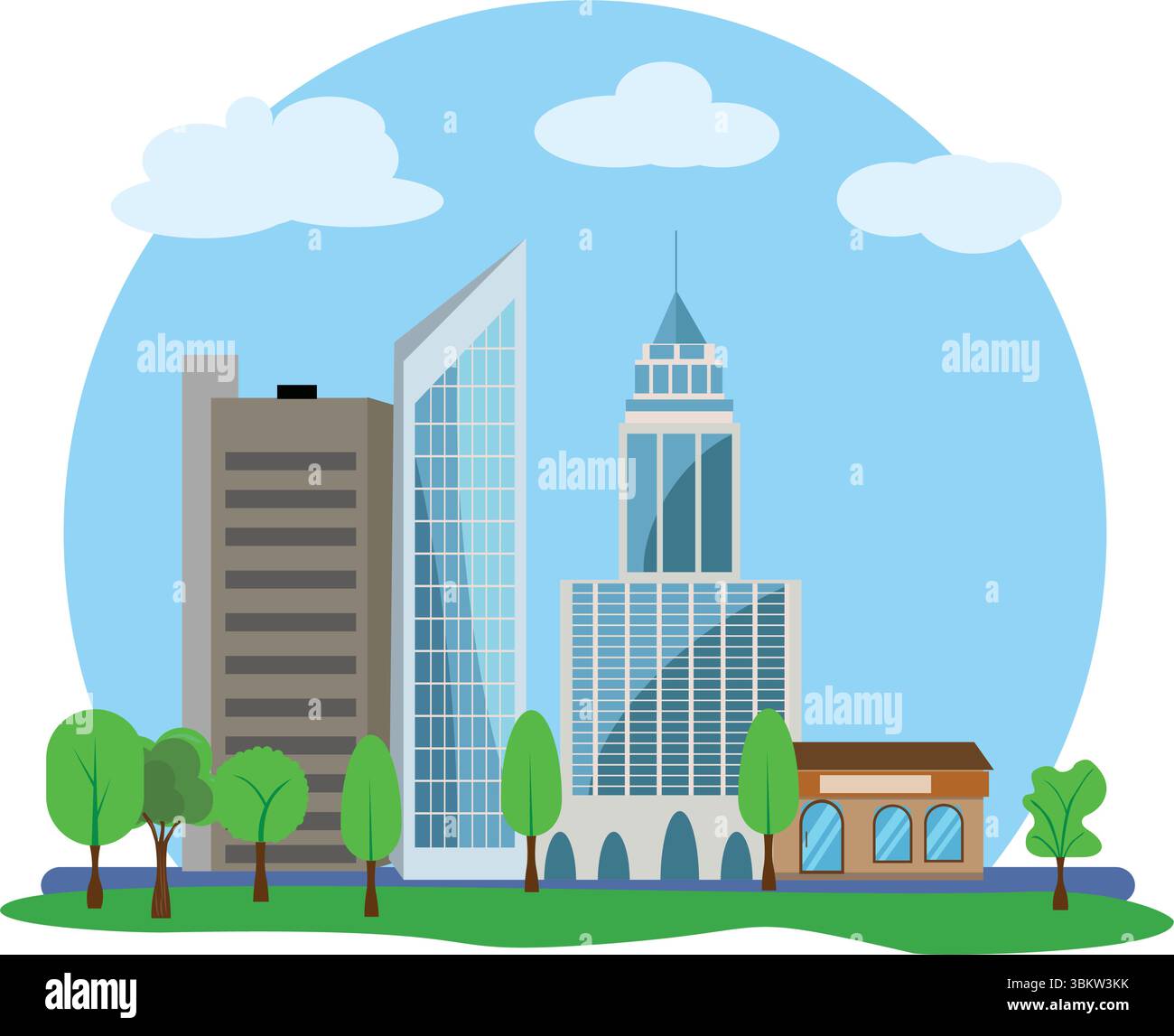 Modern city buildings design, flat cartoon elements Stock Vector