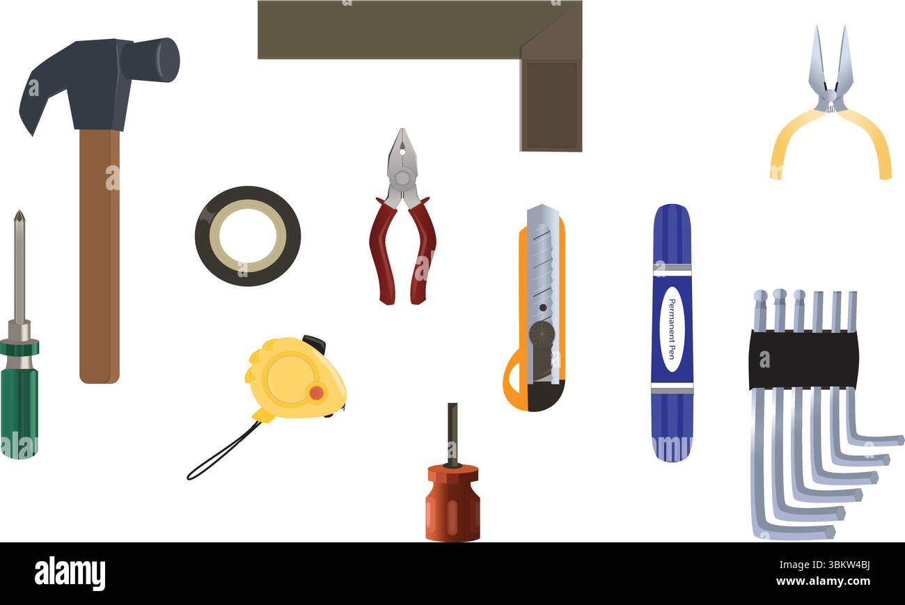 Repairing tool set, Various working Tools, tools isolated Stock Vector