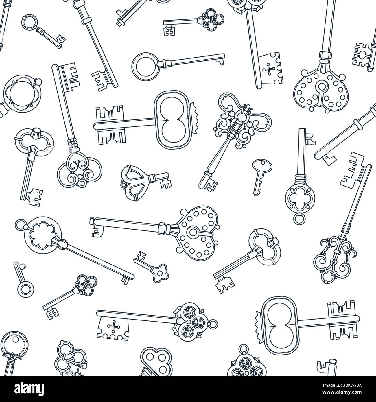 Key pattern. retro keys collection. vector seamless background Stock Vector