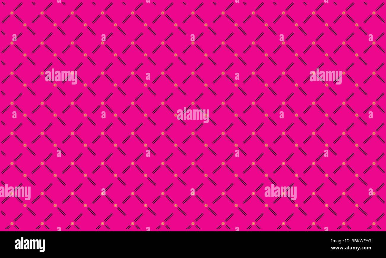 Bright magenta geometric pattern with intersecting lines and dot elements creating repeating visuals Stock Vector