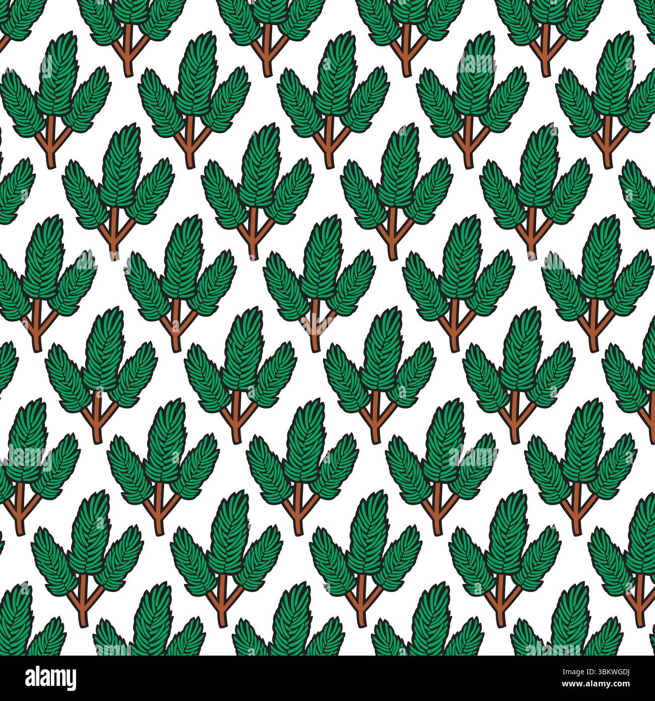 Seamless Pine Branch Pattern Background Color. Vector Illustration. Stock Vector