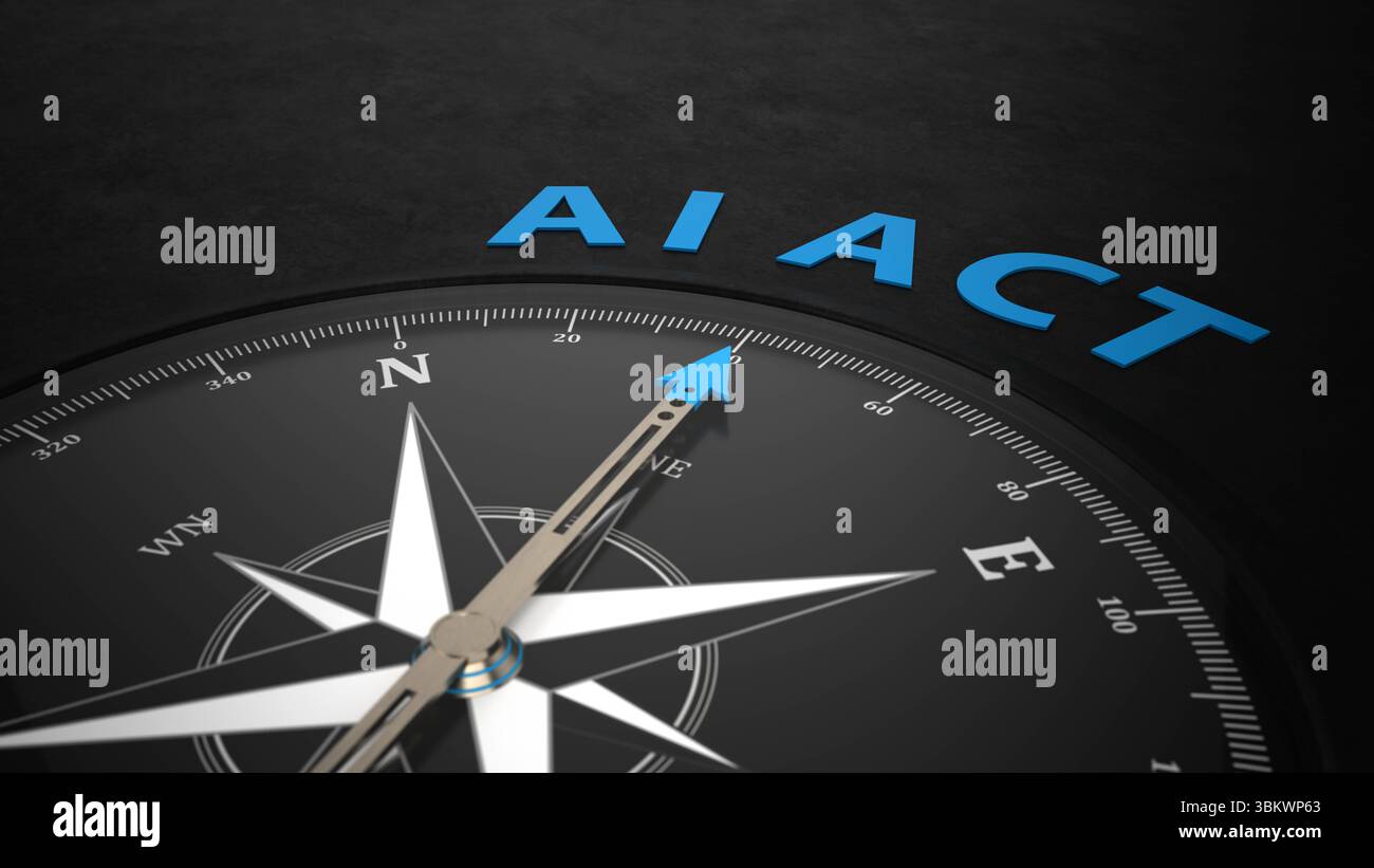 3D illustration, AI ACT Compass Direction Compass with the text AI ACT. 3d illustration. Stock Photo