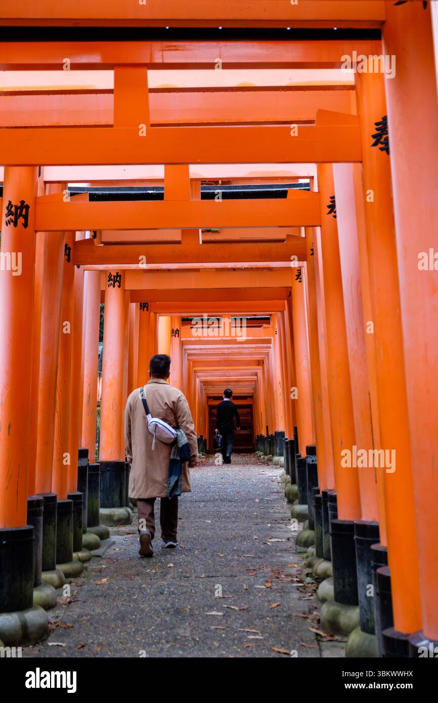Walking through the endless orange torii gates at Fushimi Inari-taisha ...