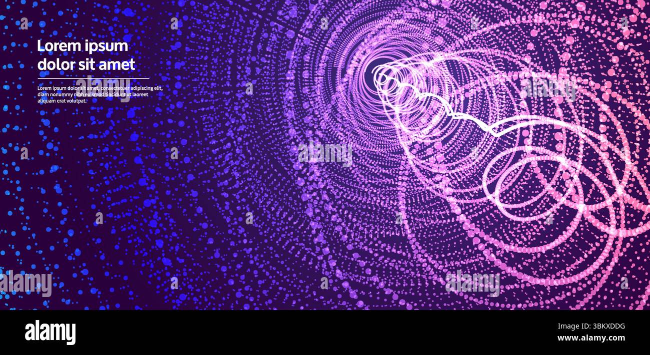 Array with dynamic particles. Swirl with connected dots. Abstract science or technology background. 3d vector illustration. Stock Vector