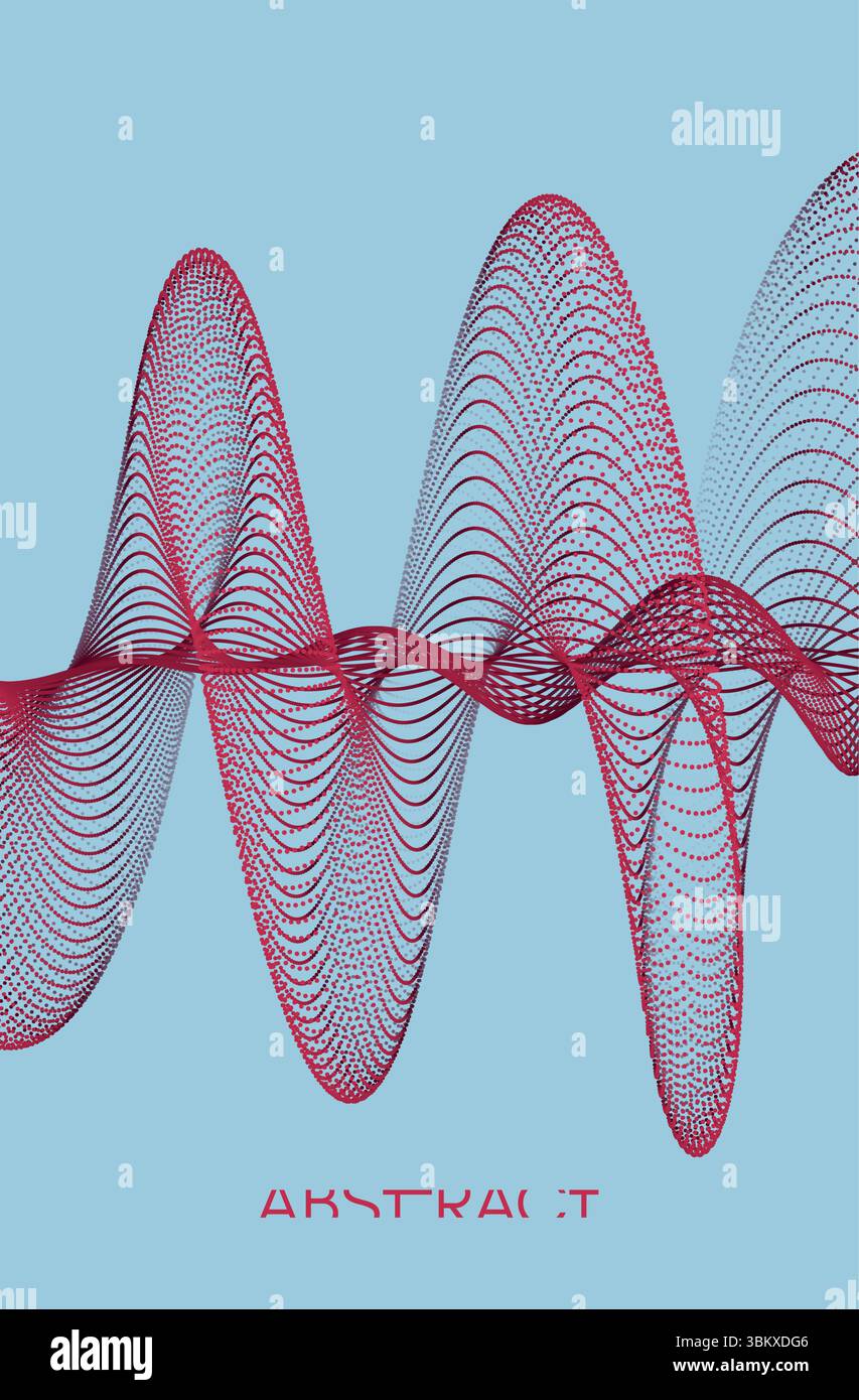 Sound waves. Big data visualization. Array with dynamic particles. Abstract grid design. 3d vector illustration for science or technology. Stock Vector
