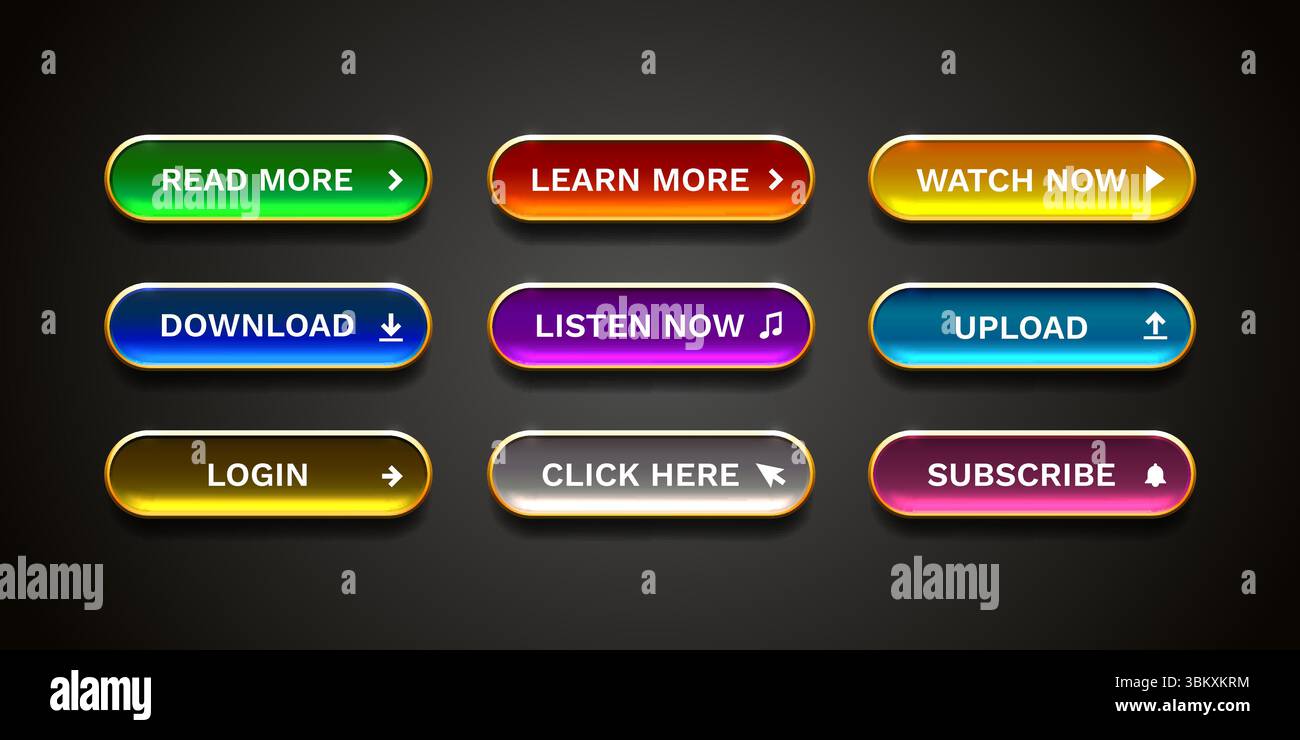 Click here button set, link mouse click, transparent background. Vector Stock Vector