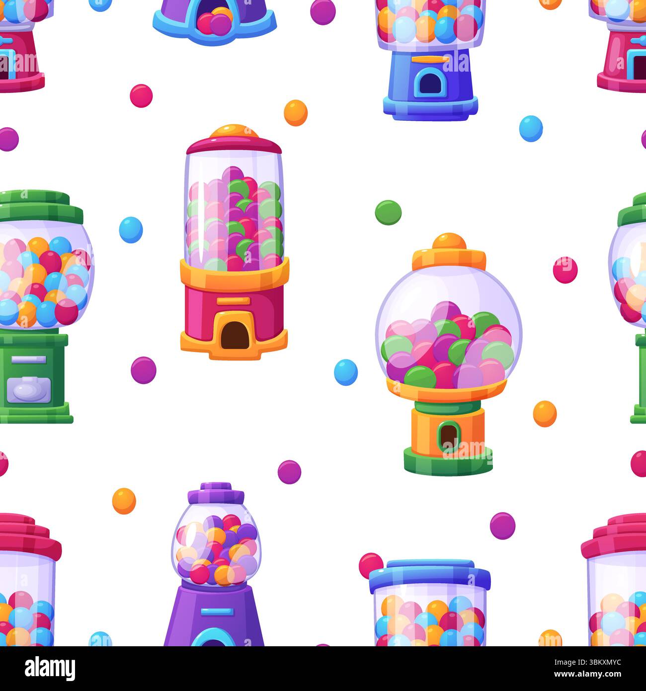 Bubblegum vending machine seamless pattern. Scattering of round ...