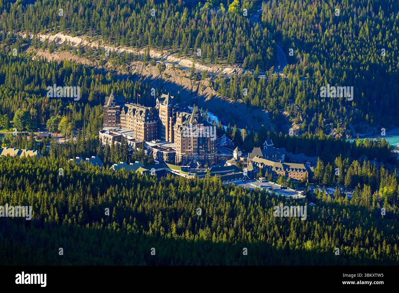 Aerial view of Banff Springs Hotel, a historic châteauesque hotel ...