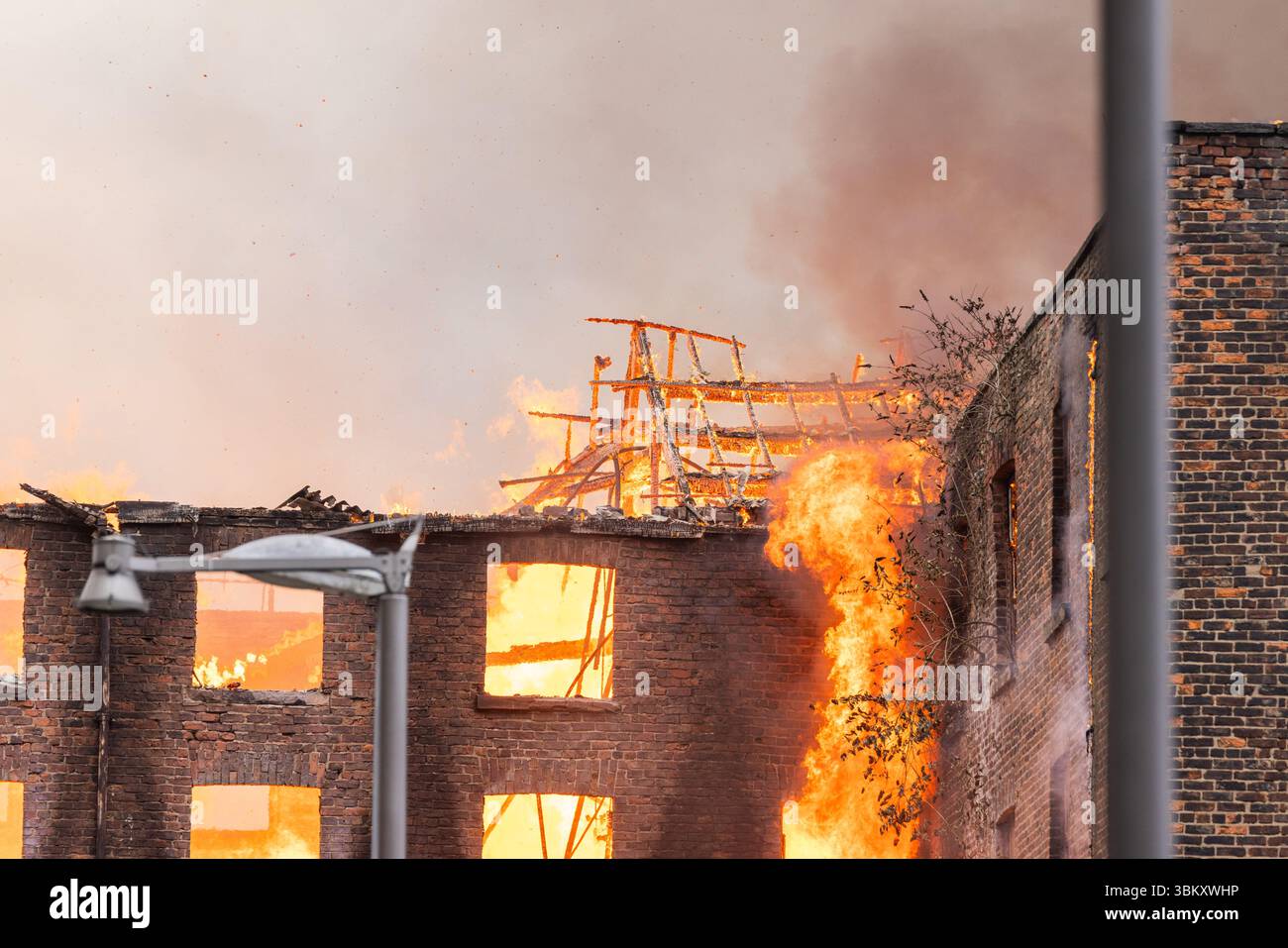 Manchester, UK. 23 JUN, 2025. Large fire engulfs the abandoned Hotspur ...