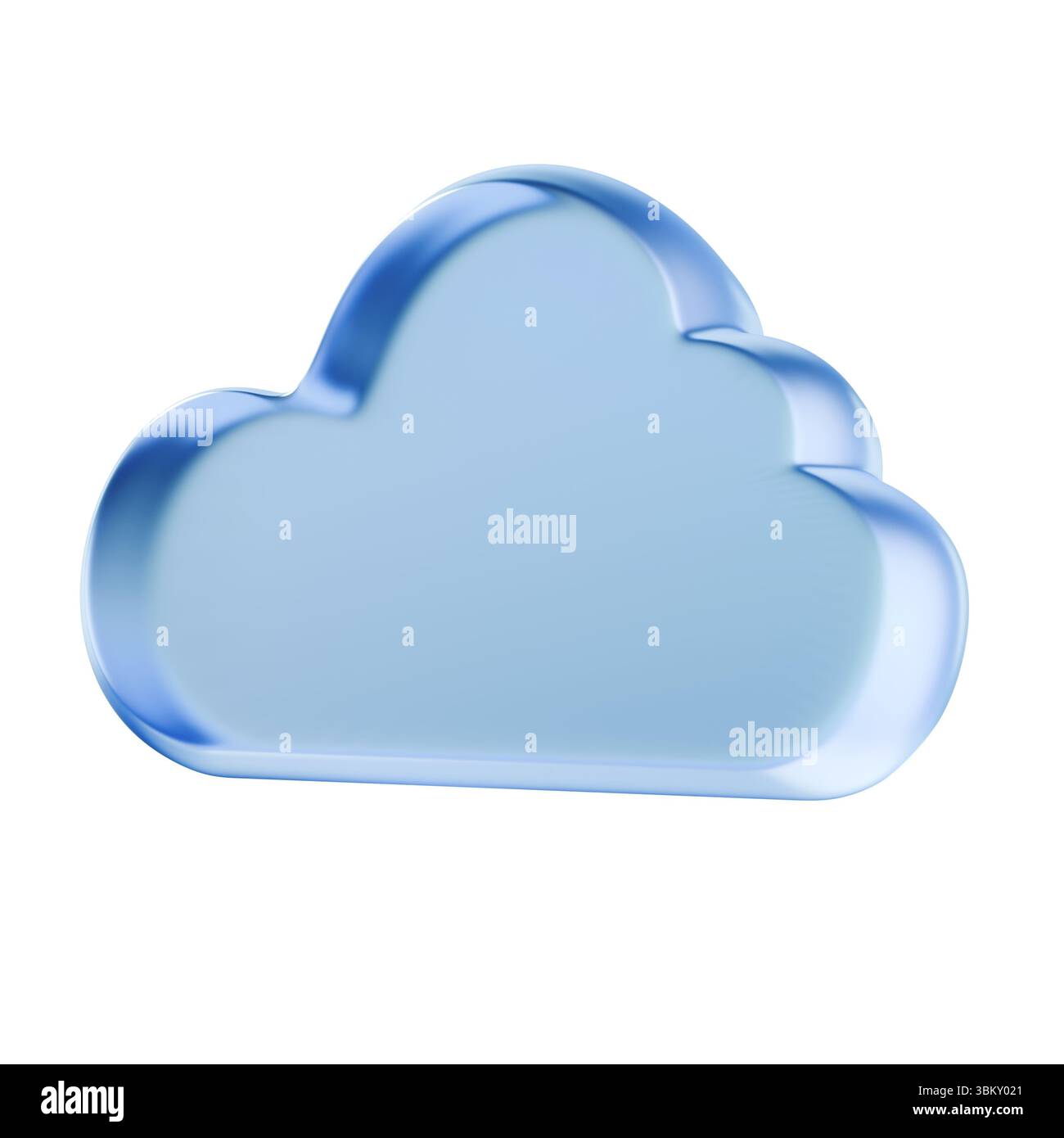 A blue translucent cloudshaped object symbolizing cloud computing or digital storage. 3d rendering Stock Photo