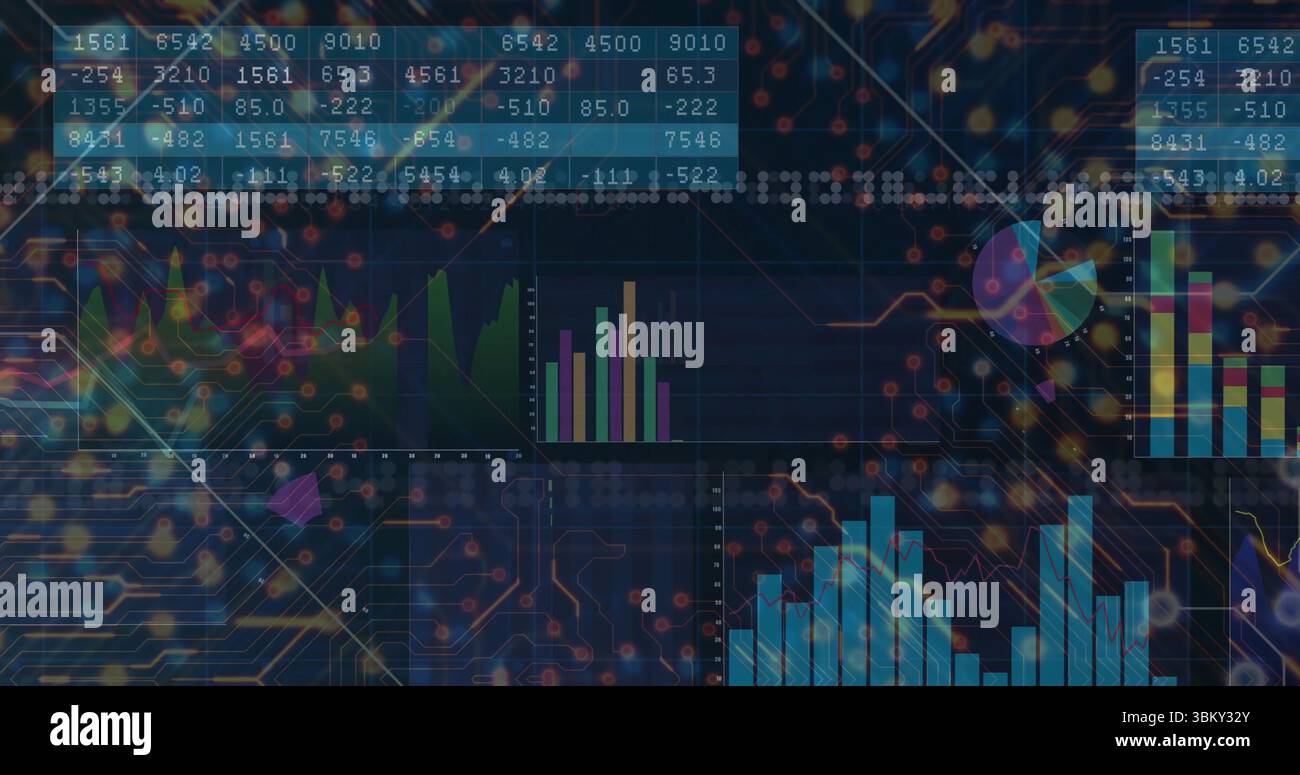 Displaying data tables, bar, pie and line charts with data points at ...