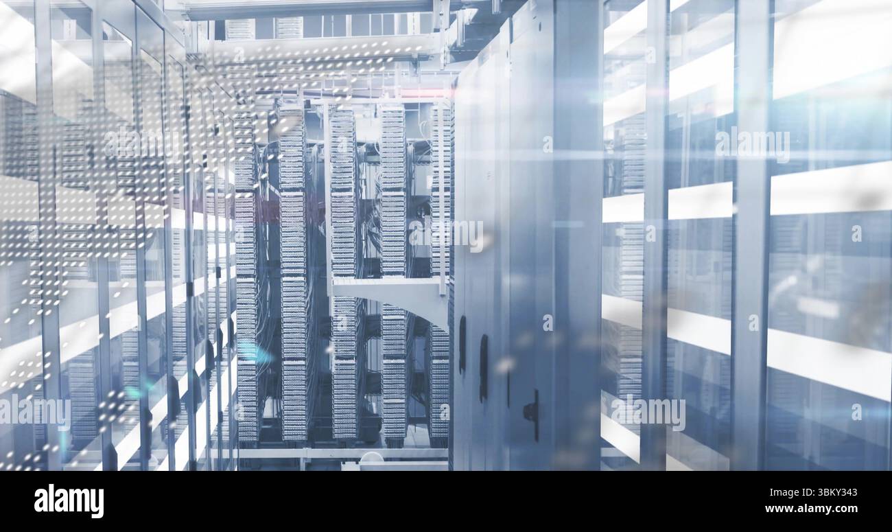 Server rack hosting network switches and patch panels in data center ...