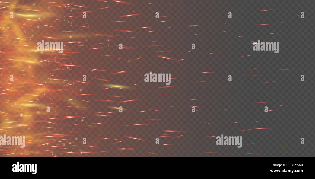 Realistic fiery background with glowing embers, rising sparks and hot ...