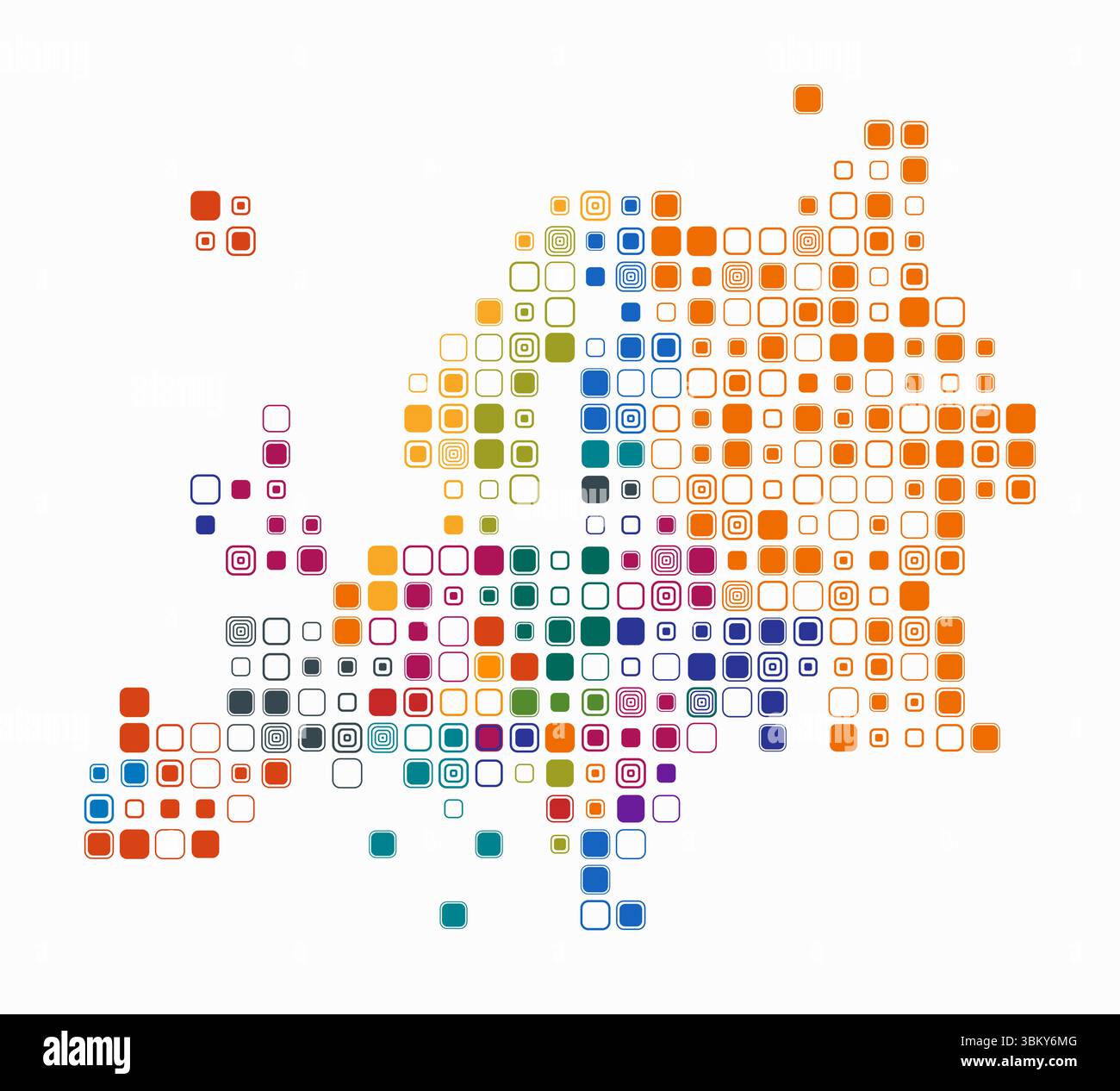 Europe, shape of the continent build of colored cells. Digital style ...