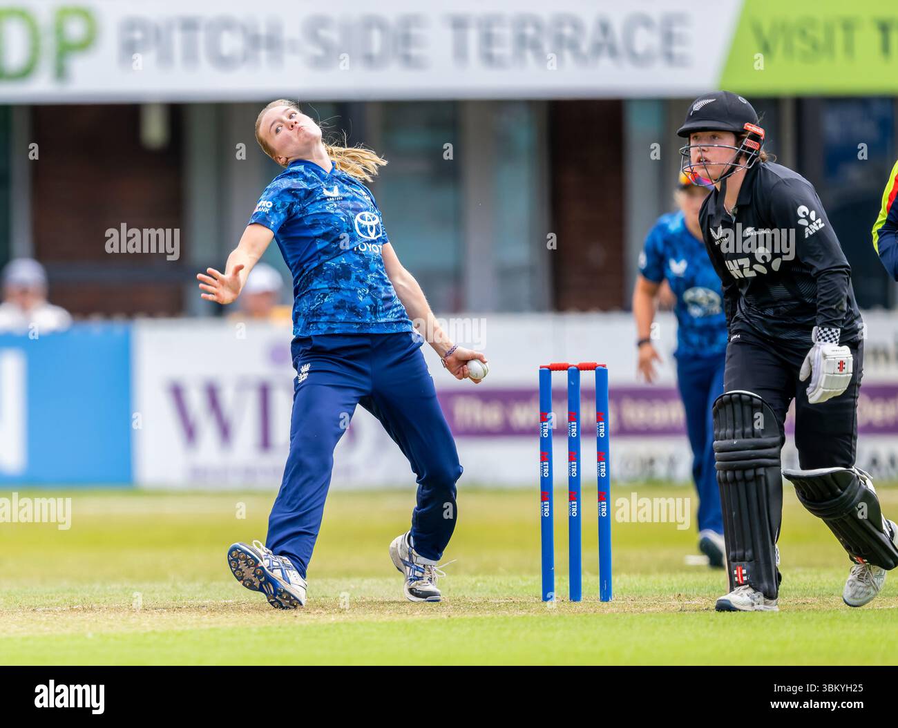 Alexa Stonehouse bowling for England in a Women’s One Day Series tour match between England A and New Zealand A Stock Photo