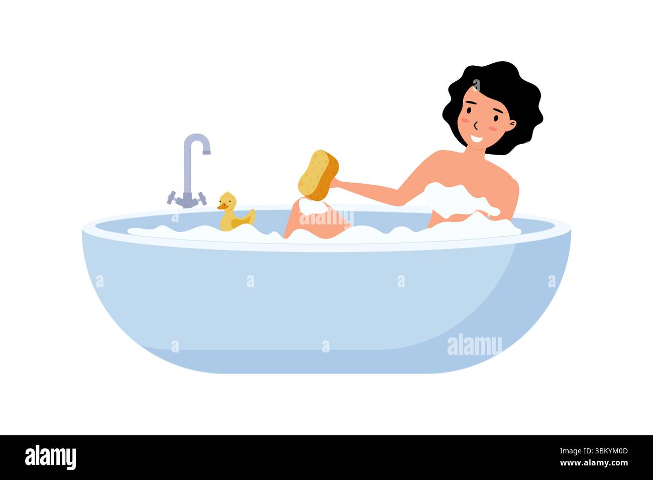 Relaxing bath time with a rubber duck and sponge for soothing self-care ...