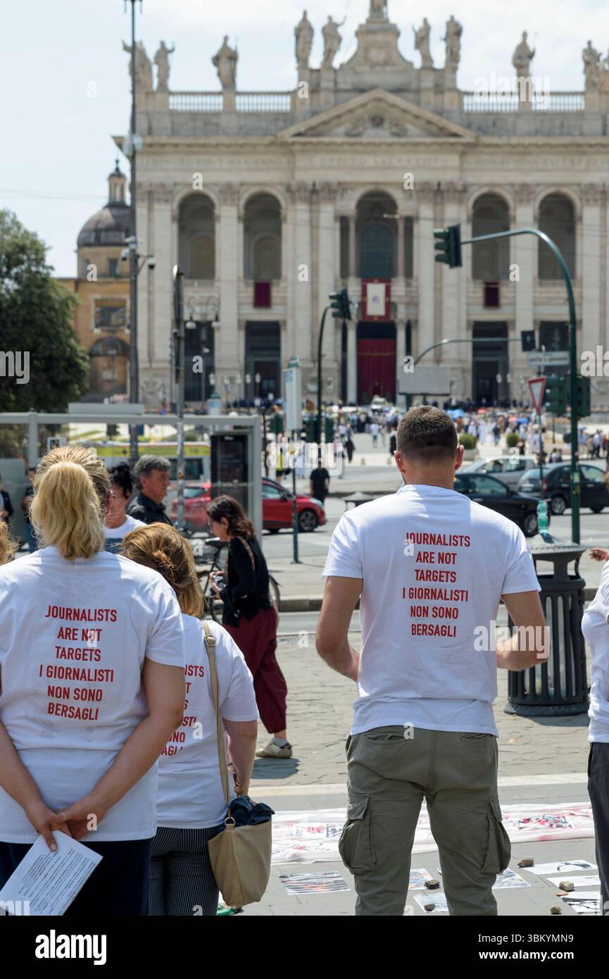 Protesters Using Shirts June 22, 2025, Rome, Italy: Some protesters wear T-shirts with the ...
