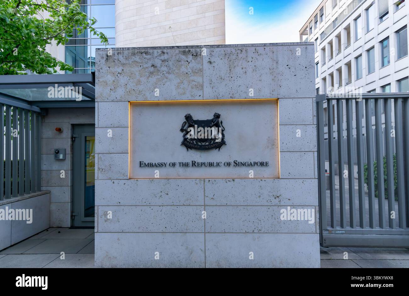 Singapore Embassy Sign at Main Gate in Berlins Government District ...