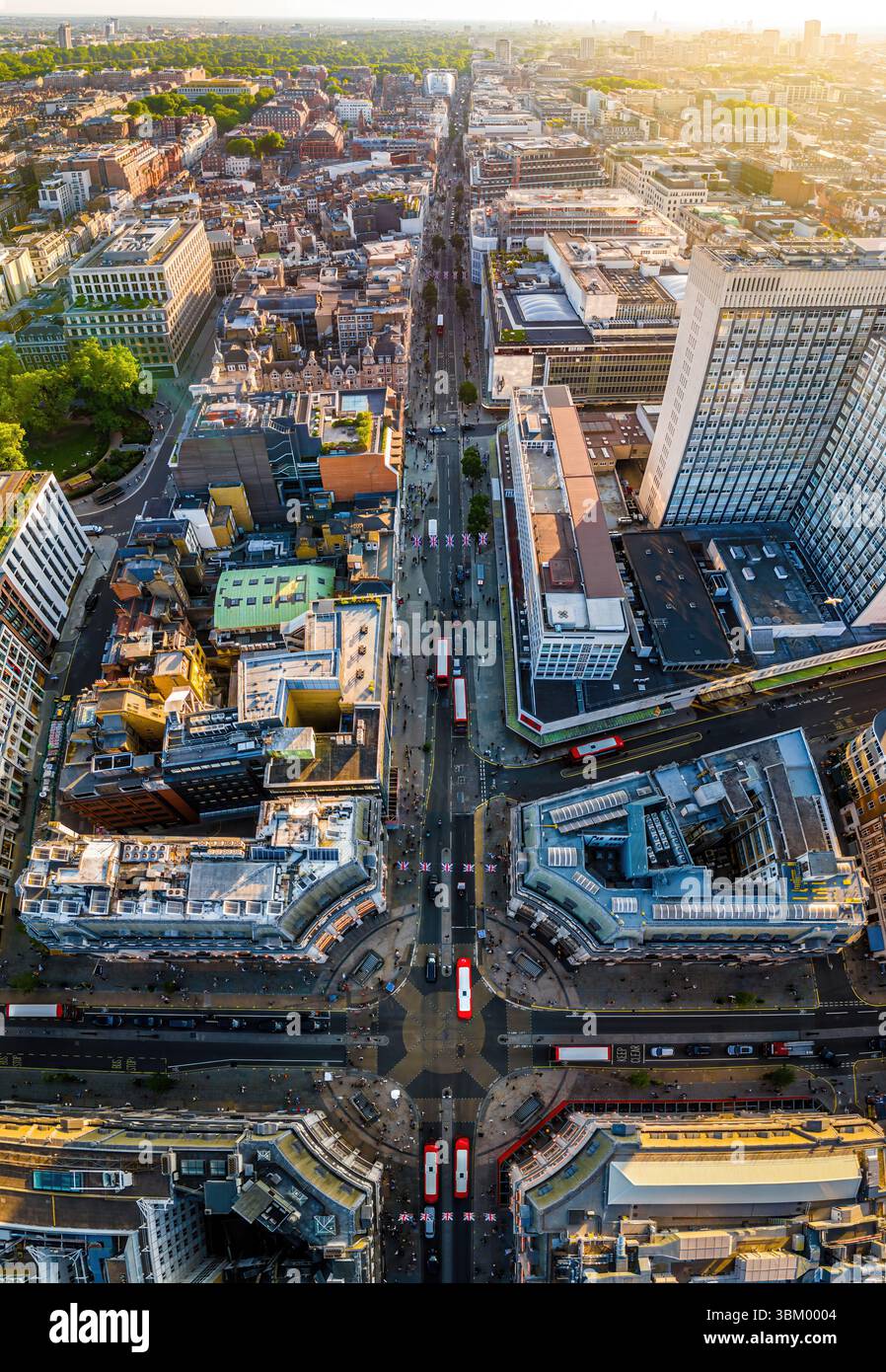 High-angle aerial shot of Oxford Street, London’s famous retail and ...