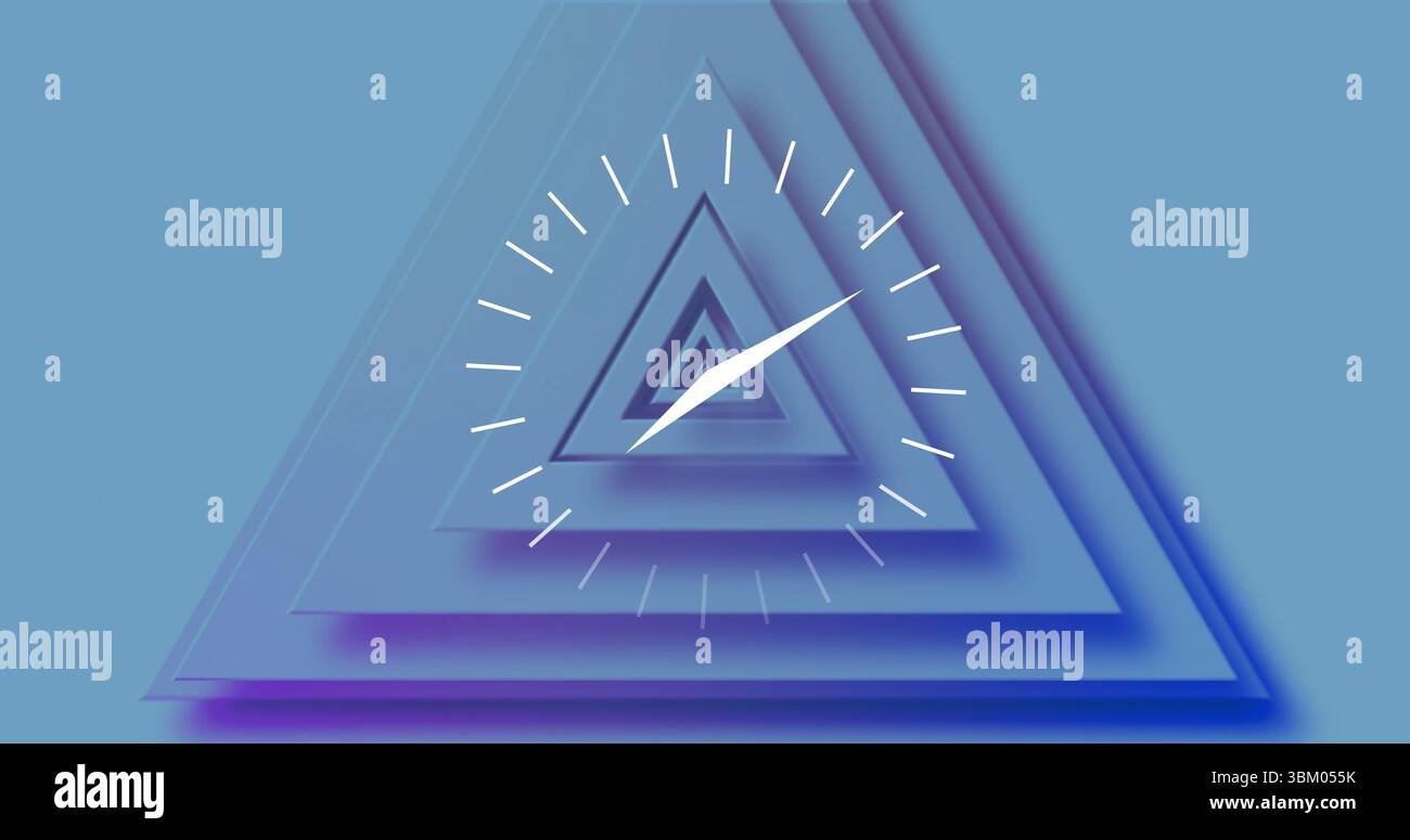 Displaying concentric triangles receding in digital art with circular white tick marks and pointer Stock Photo