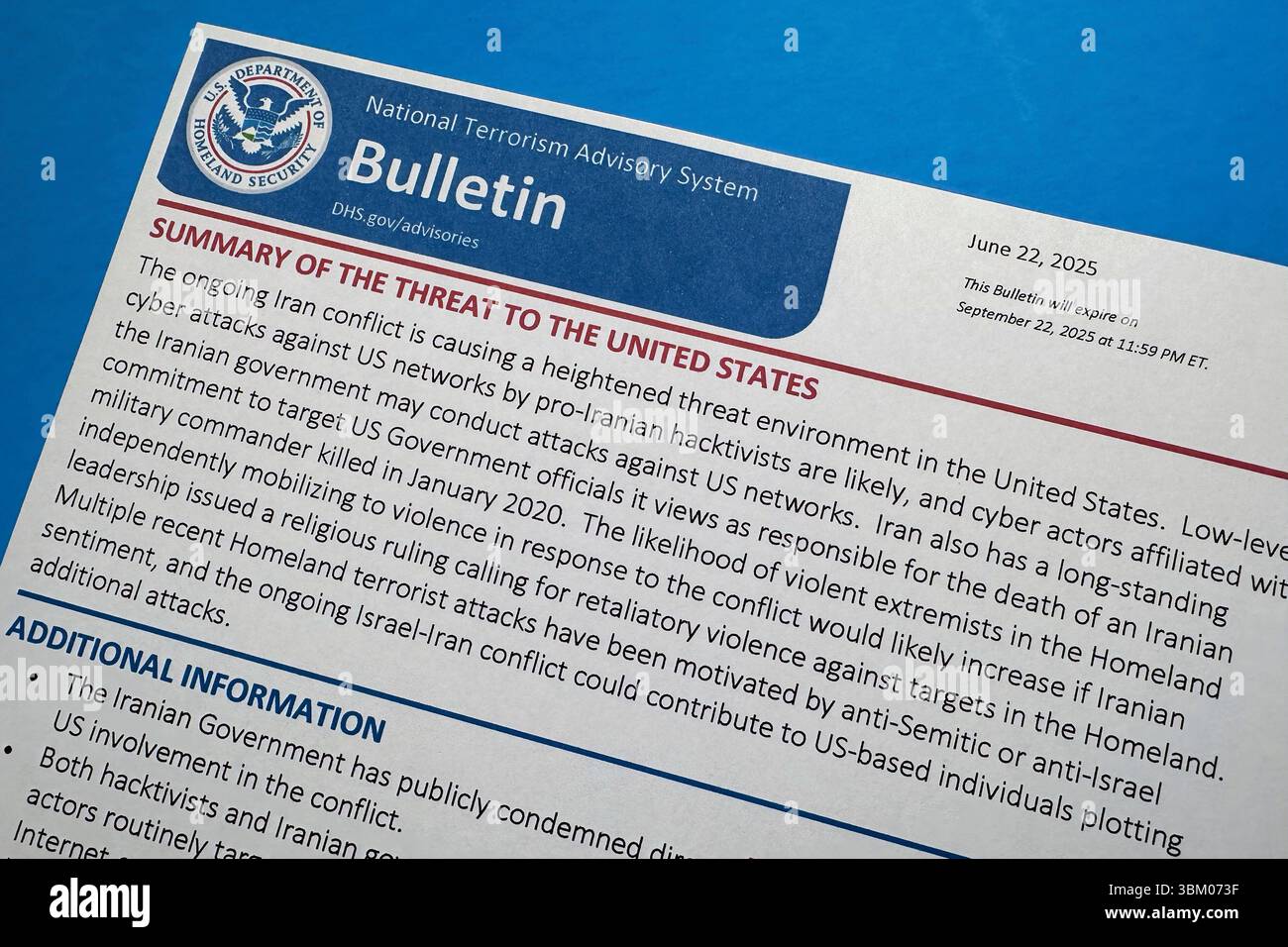 A National Terrorism Advisory System bulletin issued by the Department ...