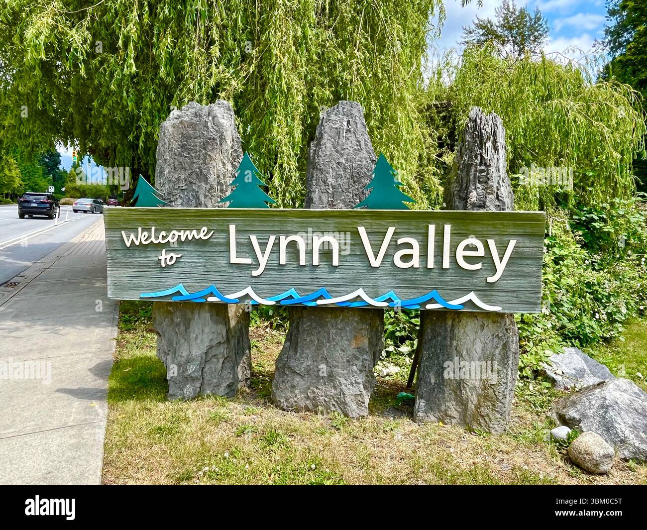 Welcome to Lynn Valley sign, Lynn Valley, North Vancouver, BC, Canada - Smartphone Captured Stock Image