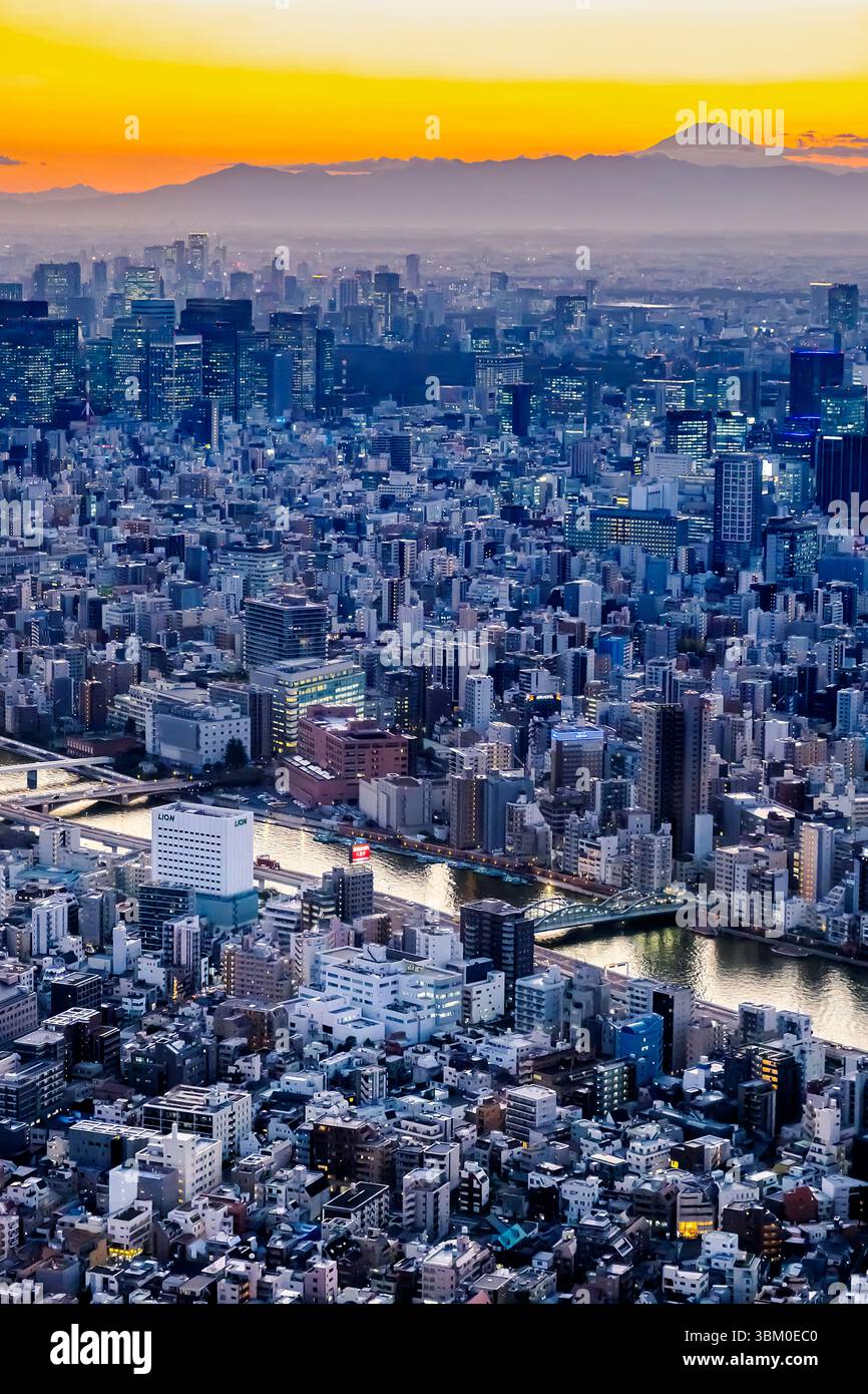View of Mt. Fuji and Tokyo from the Skytree tower, Tokyo, Japan Stock Photo