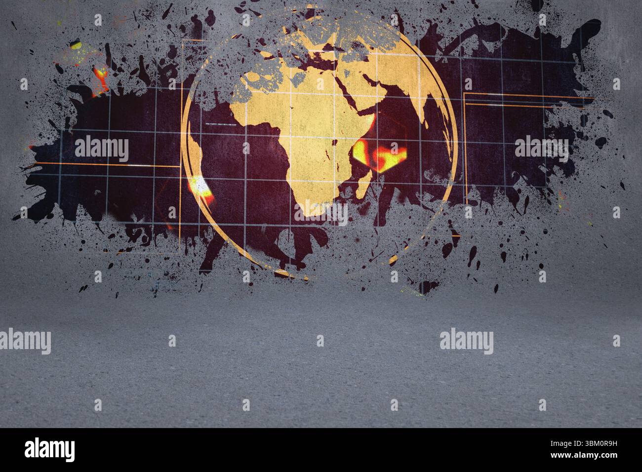 Splash on wall revealing global technology graphic Stock Photo