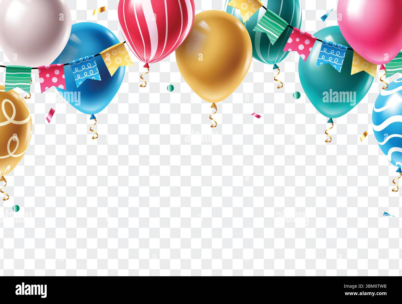 Colorful Party Balloons and Flag Garland Border Clipart for Birthday ...