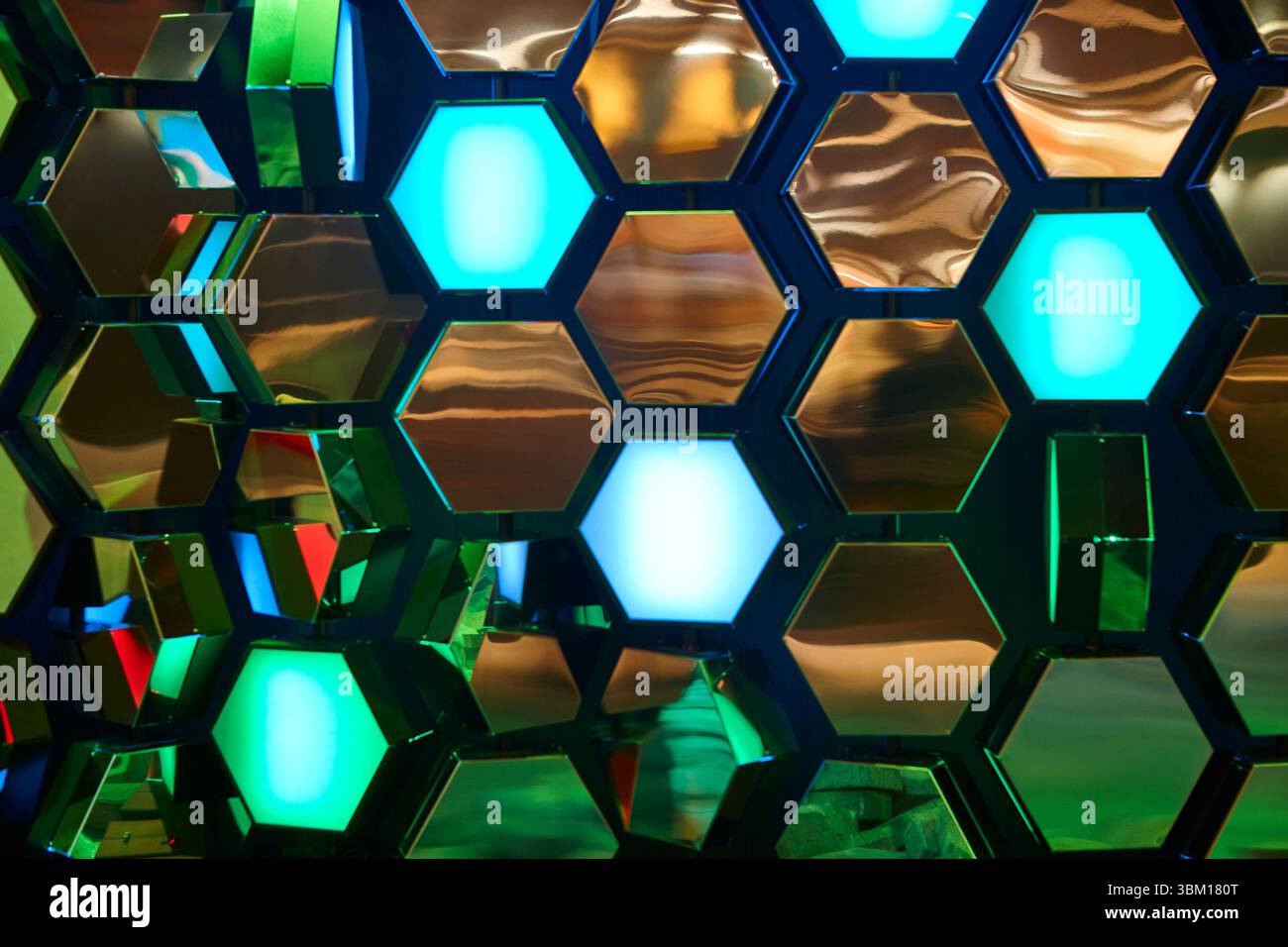 Multi colored background with hexagonal shapes. Abstract geometric decoration Stock Photo