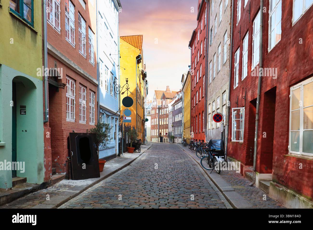 Copenhagen - Typical house facades on the streets  in the city center, Denmark Stock Photo