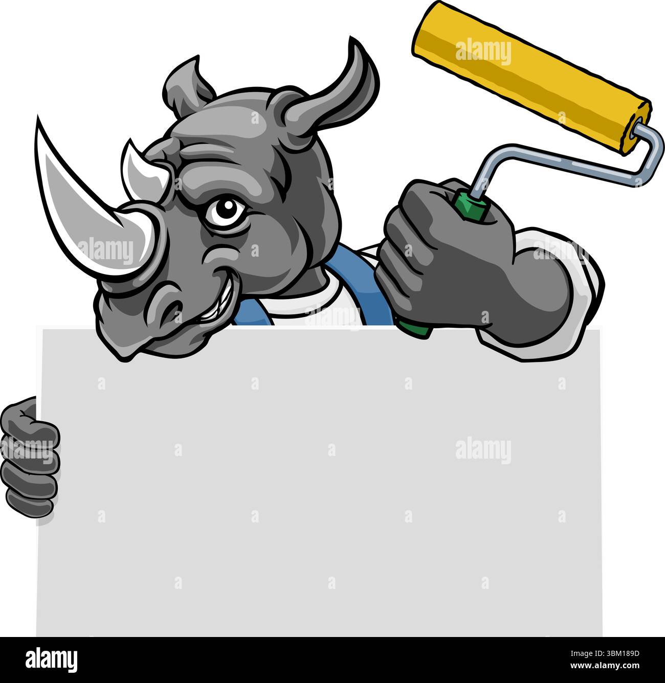 Rhino Painter Decorator Paint Roller Mascot Man Stock Vector