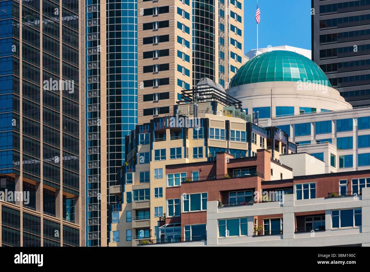 Close-up downtown Seattle buildings, Washington State, USA. Stock Photo