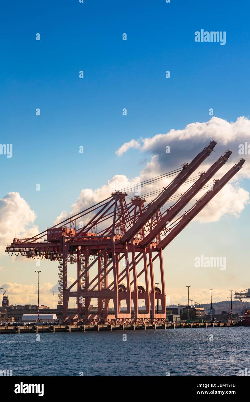 Seattle, Washington State, USA. Cranes for unloading container ships at ...