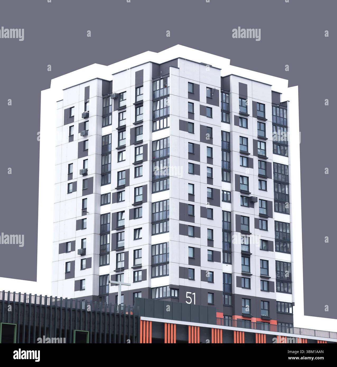 Highrise apartment building with stylized geometric facade and vertical ... - Luxury Highrise Apartment Building Facade Design