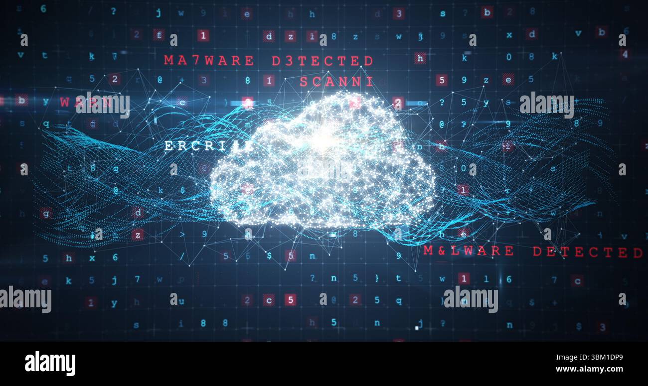 Cloud and malware detected on binary background Stock Photo - Alamy