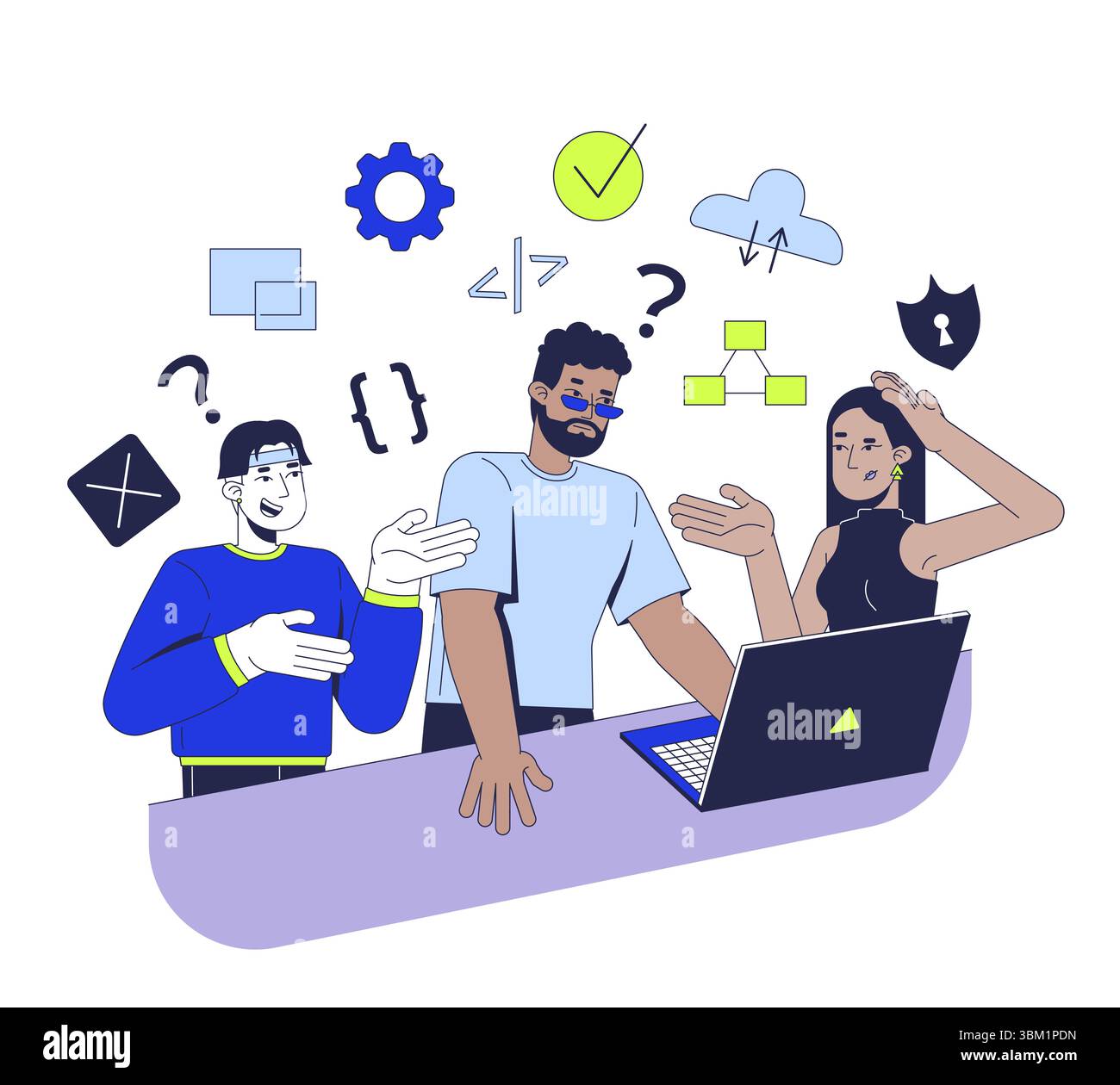 Learning to code in group 2D illustration concept Stock Vector