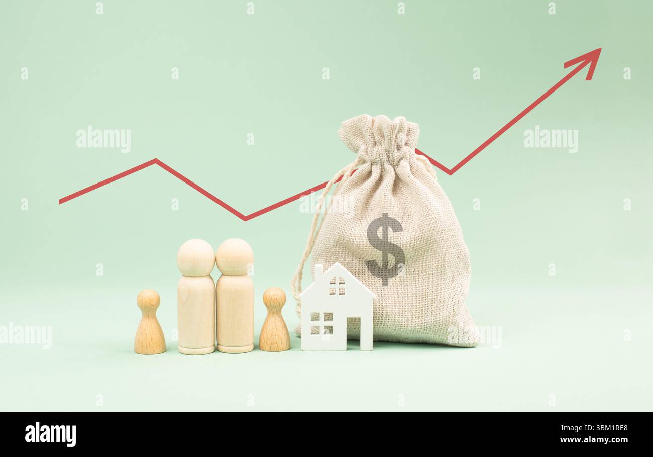 Increase costs of living, inflation, housing shortage, family house, mortgage rate, bank loan,  real estate and insurance concept, investment in prope Stock Photo
