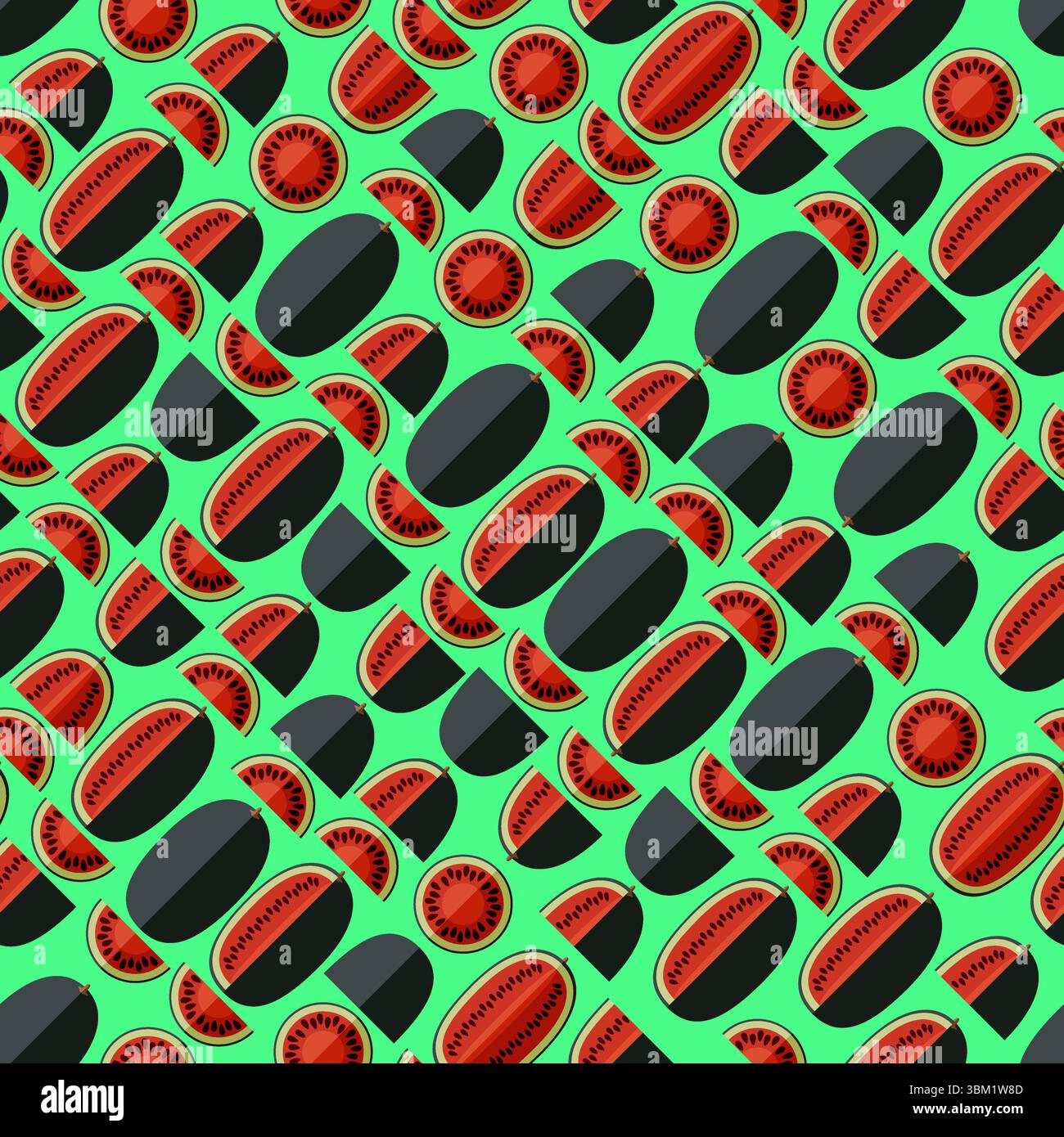 Seamless pattern with Kiran Watermelons. Ice-box Watermelon.Fruit and ...