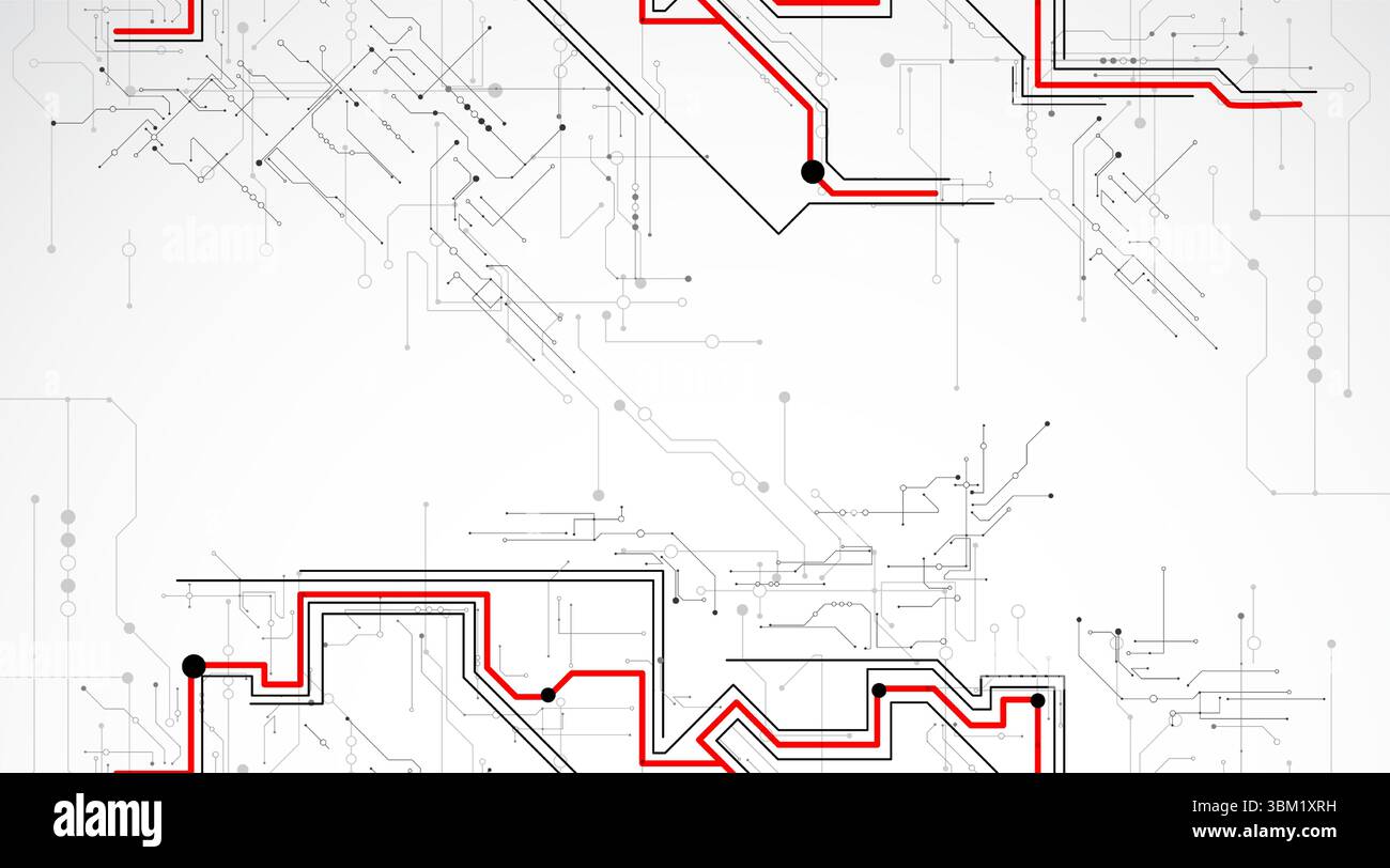 Digital circuit visualization vector background. Pattern with interconnected lines, nodes. Vector. Stock Vector