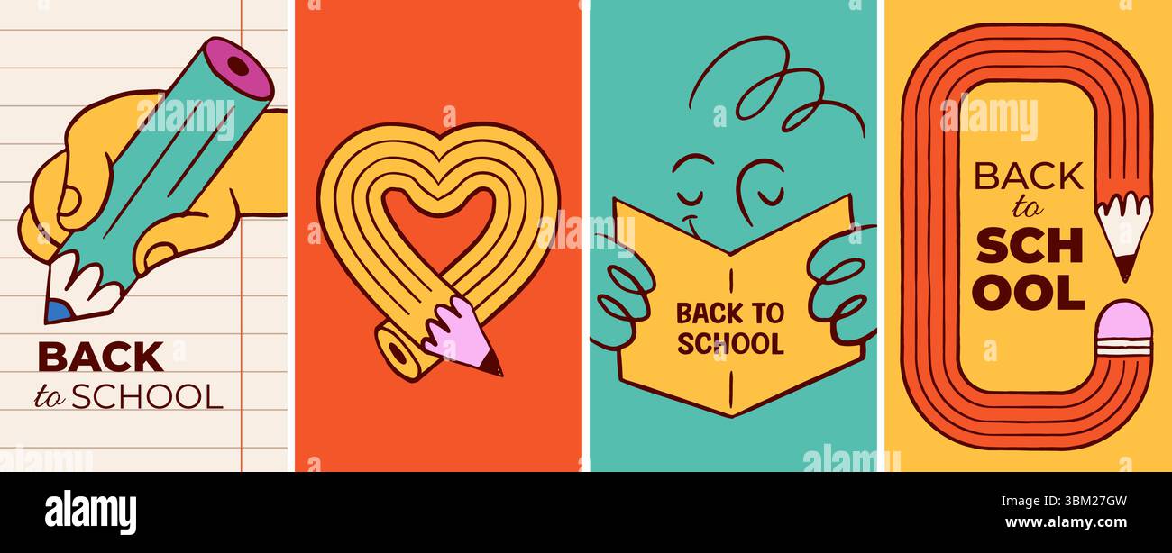 Back to school vertical designs with colorful pencils illustrations ...