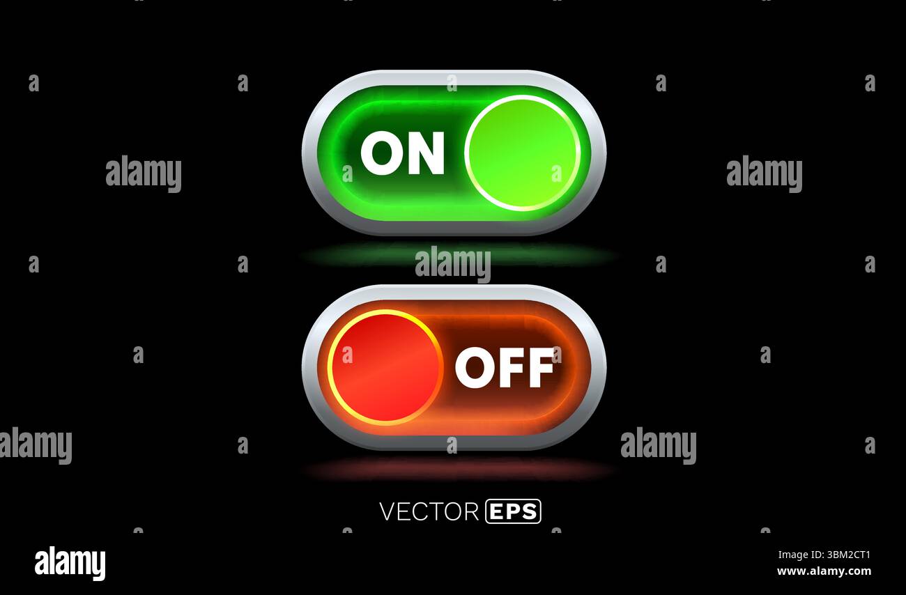 On off switch button ui isolated black background. Vector illustration ...
