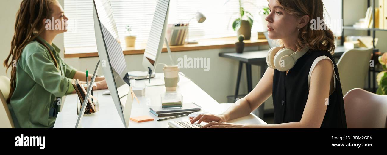 Young Caucasian Women Developing Neural Network Software Stock Photo
