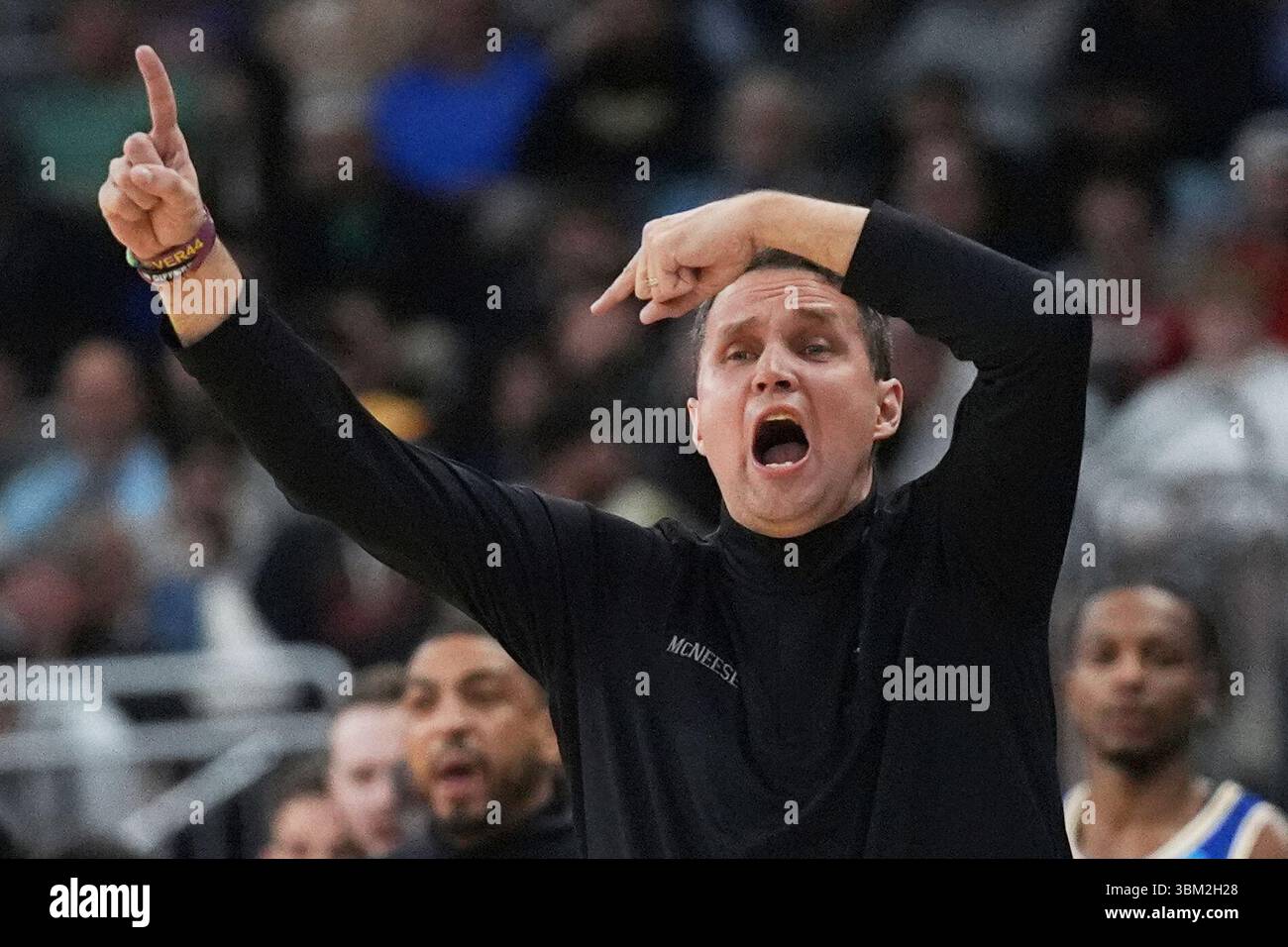FILE - McNeese State head coach Will Wade calls to his players during