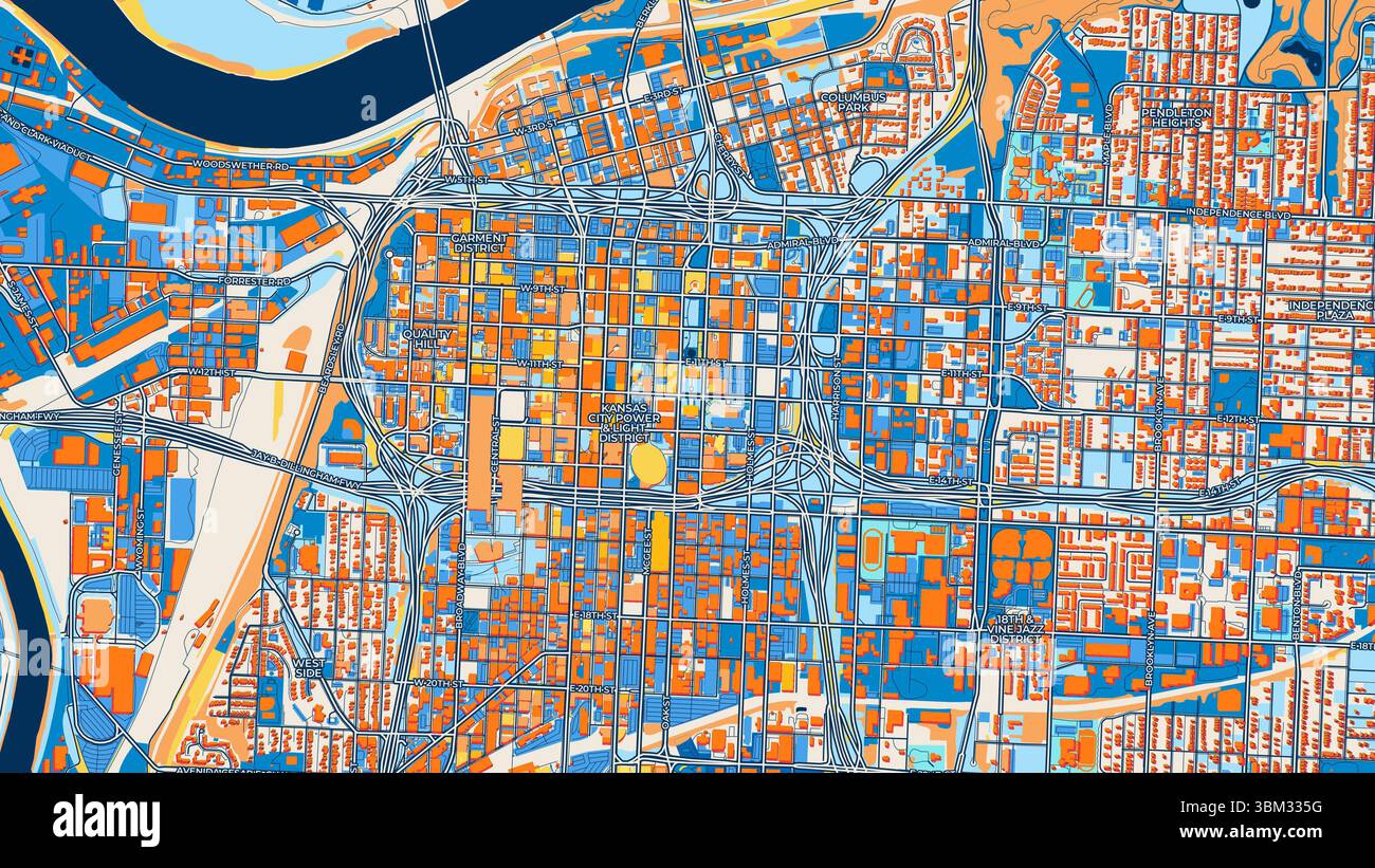 Colorful Kansas City Art Map with Labels and Buildings with many ...