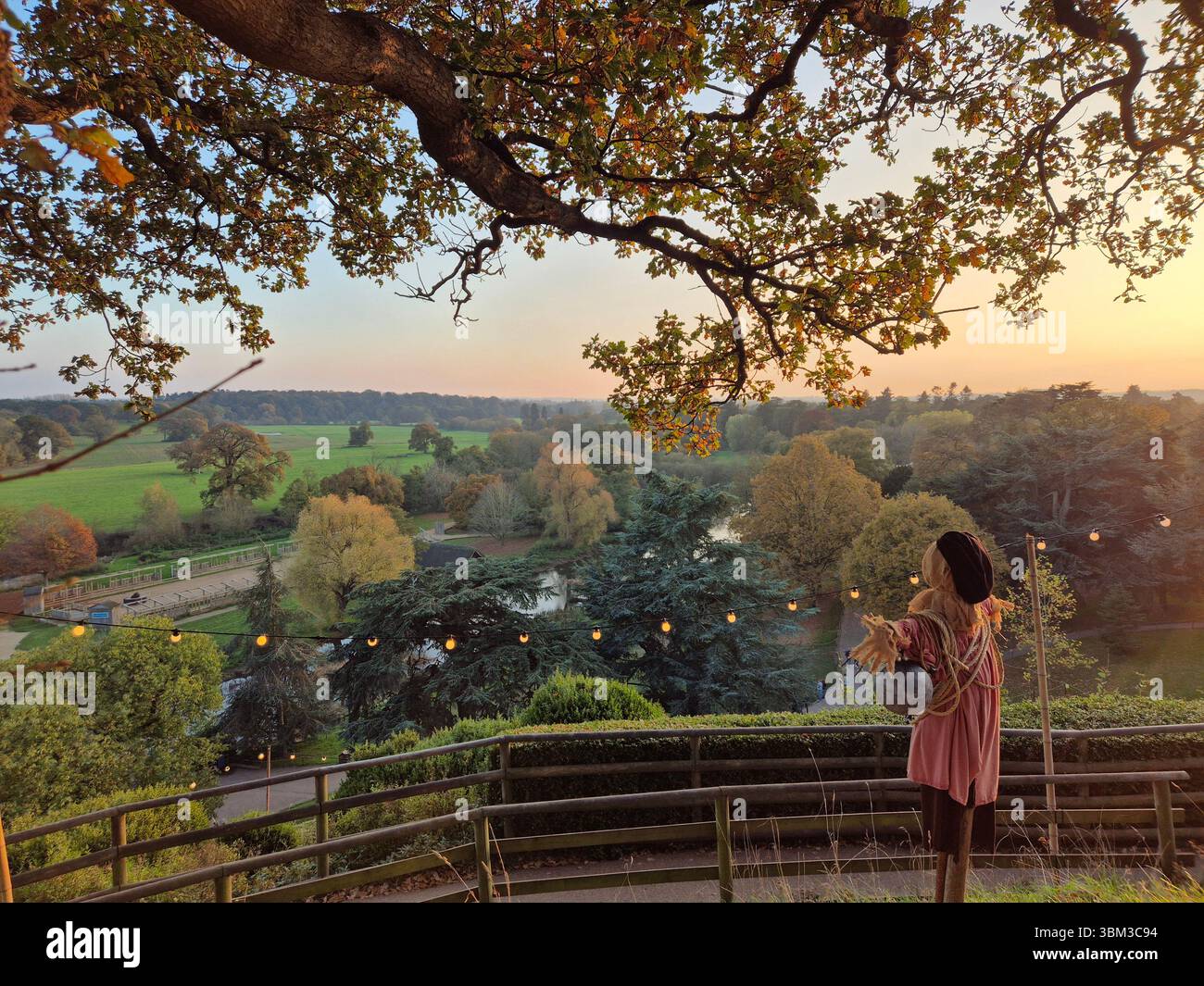Sunset view of the landscape from Warwick Castle in Autumn - Smartphone Captured Stock Image