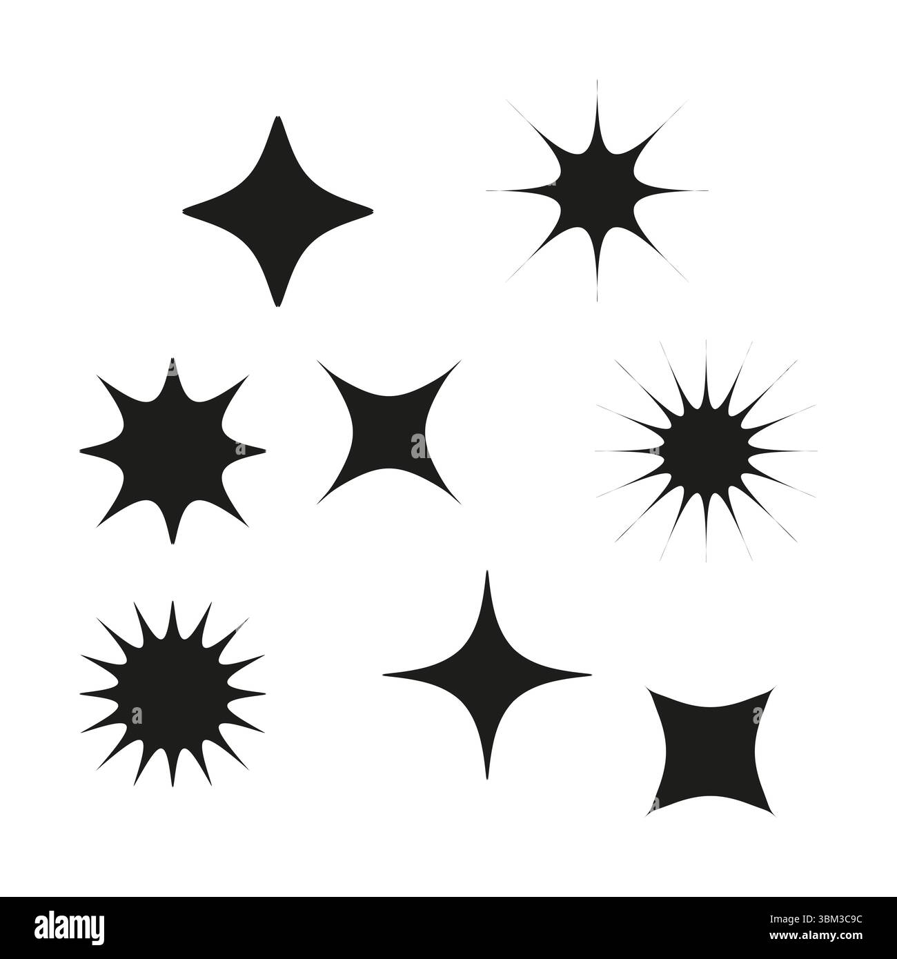 Star shapes collection. Solid black elements. Decorative celestial objects. Vector cosmic symbols. Stock Vector